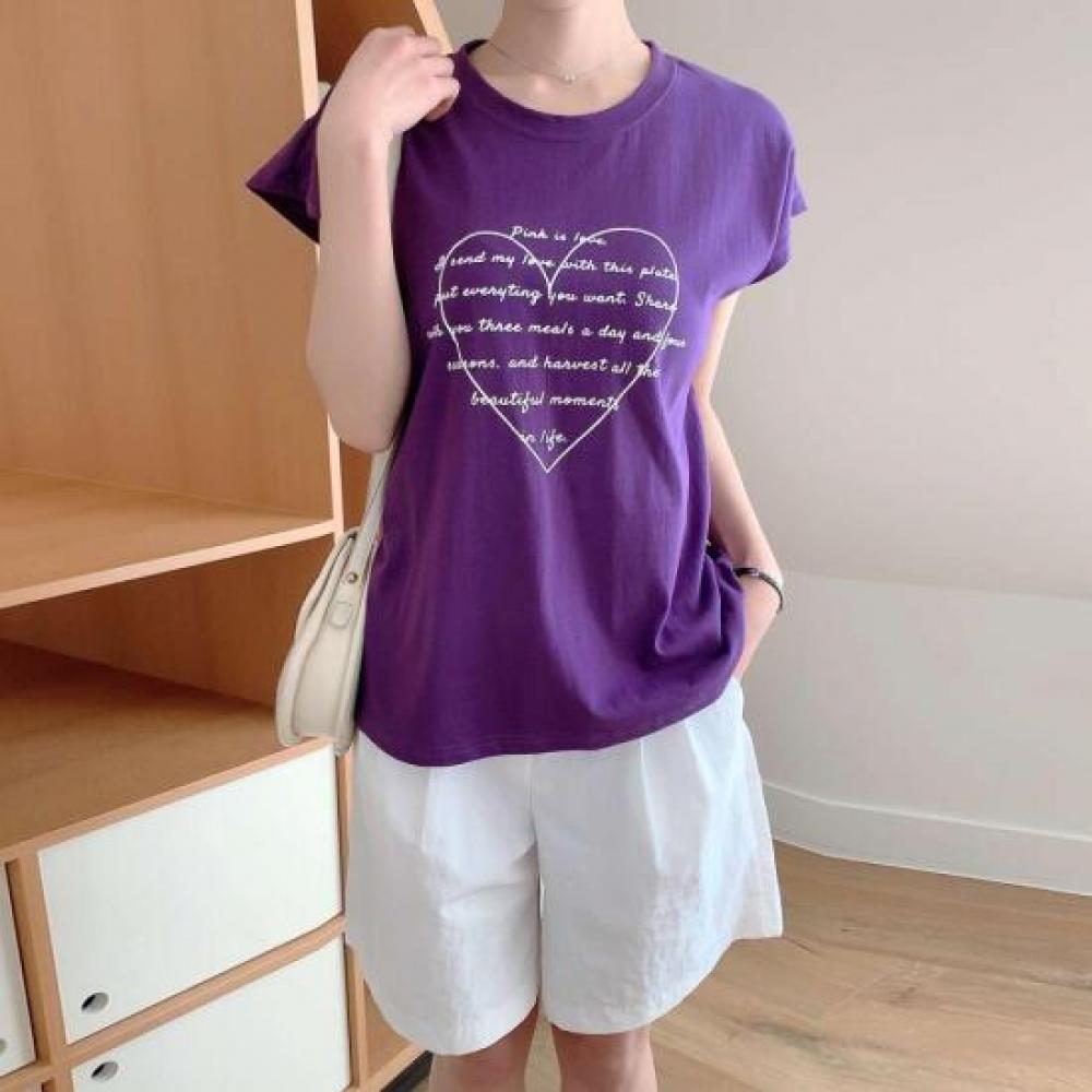 New Arrivals Open Run Women HearT PrinT T shirT Loose fiT shorT Sleeve