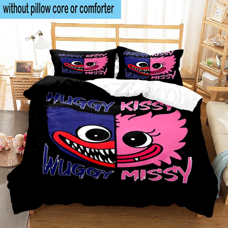 Blue Monster Huggy Family 3pcs Bedding,Including 1pc Duvet Cover And 2pcs Pillowcases Perfect for Christmas,Ideal for Bedroom, Dormitory