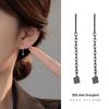 Banyan Tree S925 Silver Black Gold-Plated Geometric Square Tassel Earrings for Women