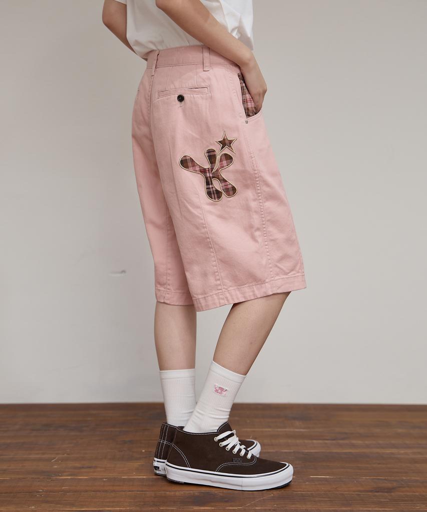 WAIKEI Check Applique Half Pants Pink