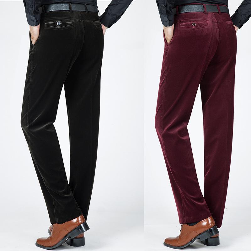 Autumn and Winter Padded Middle-aged Men's Casual Trousers Striped Trousers Middle-aged and Elderly Loose Trousers Corduroy Trousers