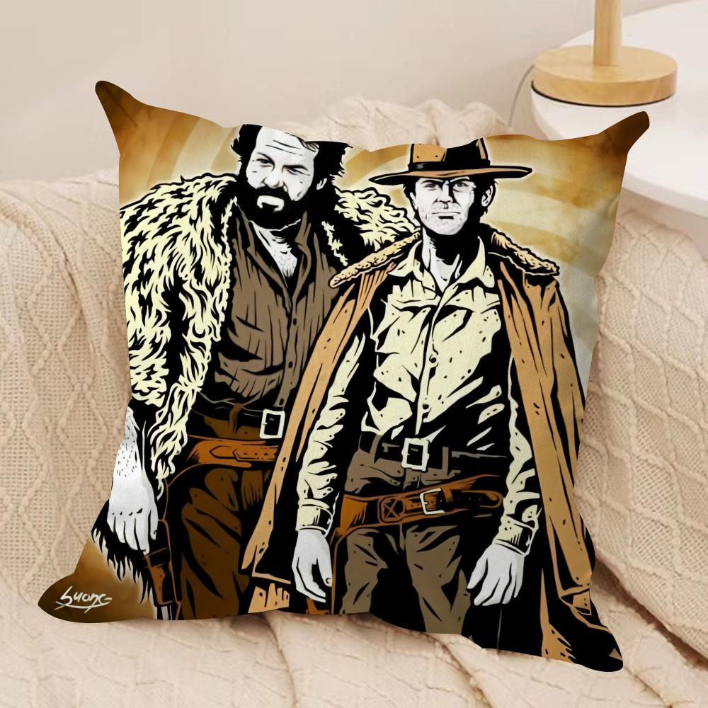 Tterence Hill Bud Spencer Cushion Cover Silky Short Plush Invisible Zipper Dustproof Sofa Pillow Case for Home Decor