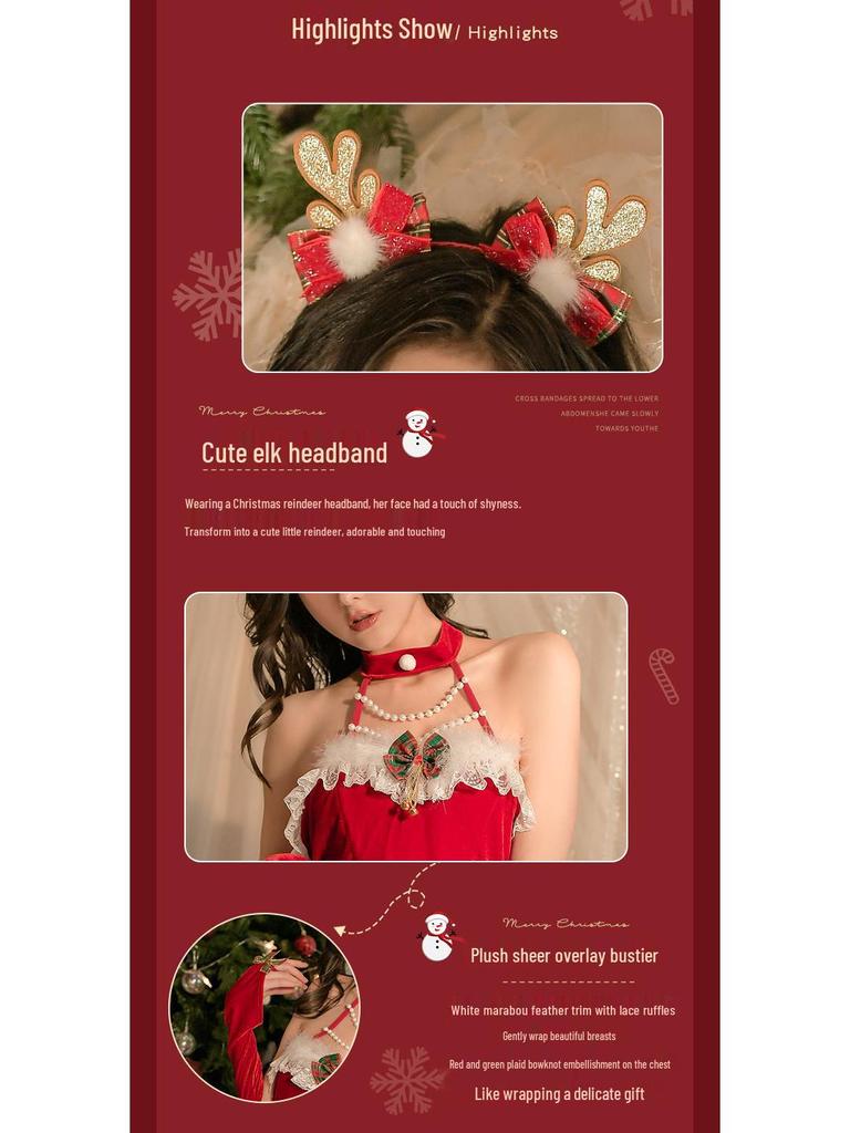 Red Halterneck Lace Christmas Lingerie Pajamas