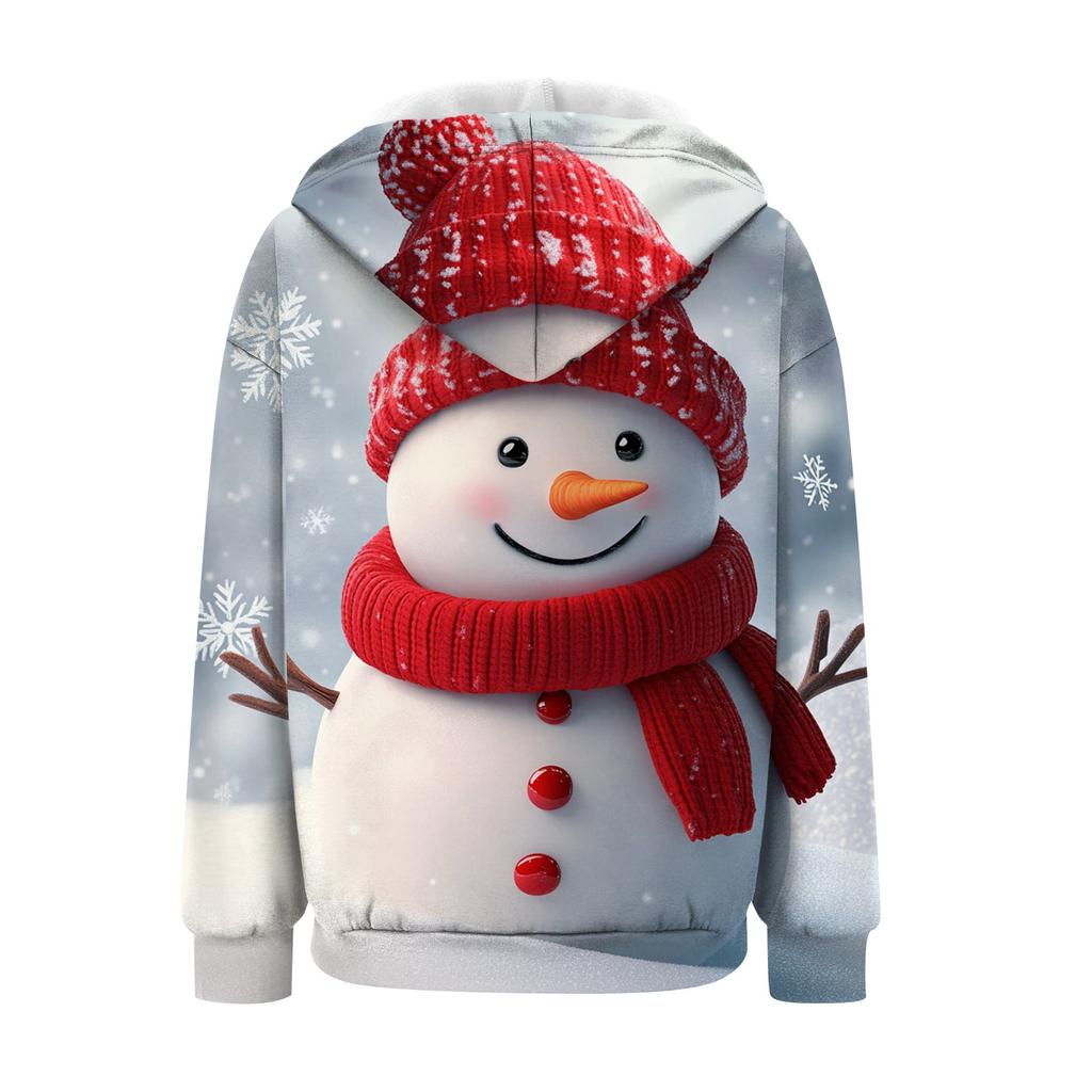 Женская рождественская печатная толстовка осень-зима с длинным рукавом кардиган куртка с карманами на молнии толстовка с капюшоном верхняя одежда