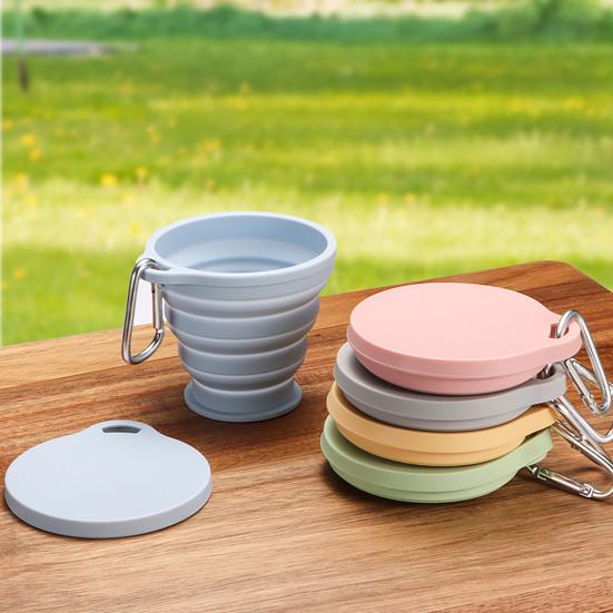 Складной силиконовый стакан для воды с ручкой-карабином 180 мл, портативный дорожный стакан для мытья, контейнер для воды с широким горлышком для кофе, напитков, соков