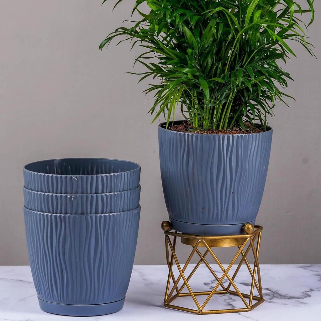 Set of 4 Self Watering Pots for Home, Decor & Garden | Flower Pots, Planters for Indoor Plants | Plastic Pots for Living Room