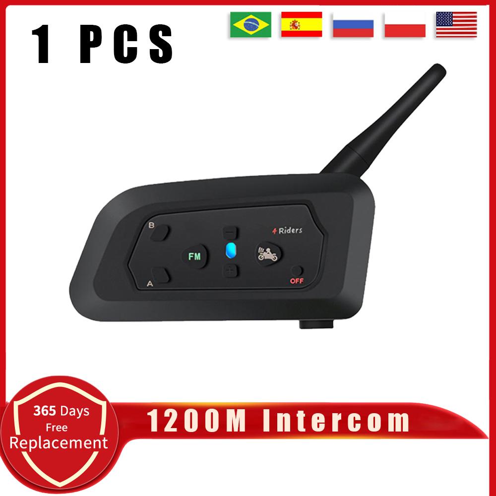 V4 PRO Мотоциклетный шлем Bluetooth-гарнитура для связи 1200 м 4 водителя Полный дуплекс Интерфон с FM-радио Водонепроницаемый коммуникатор