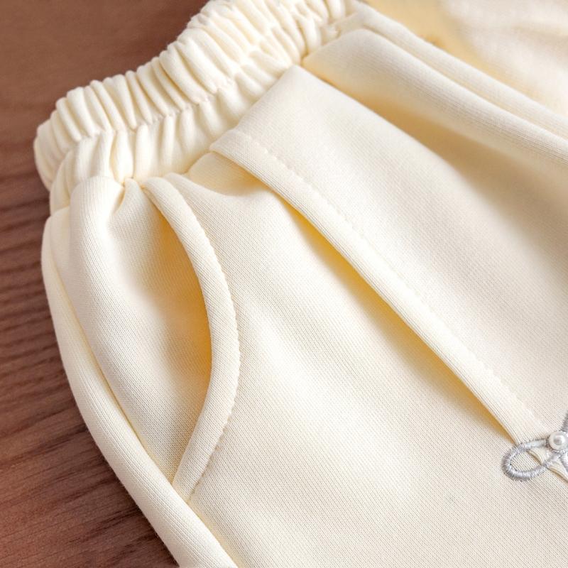 Брюки для девочек ясельного возраста Осень Новые Жемчужный бантик Вышивка Спортивные штаны для маленьких девочек Свободные Эластичная талия Детские Брюки для девочек ясельного возраста