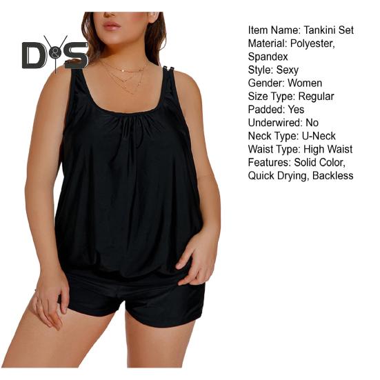 2 шт./комплект женский танкини комплект U-образный вырез без рукавов топы с высокой талией плавки комплект раздельный дизайн пляжная одежда для отдыха