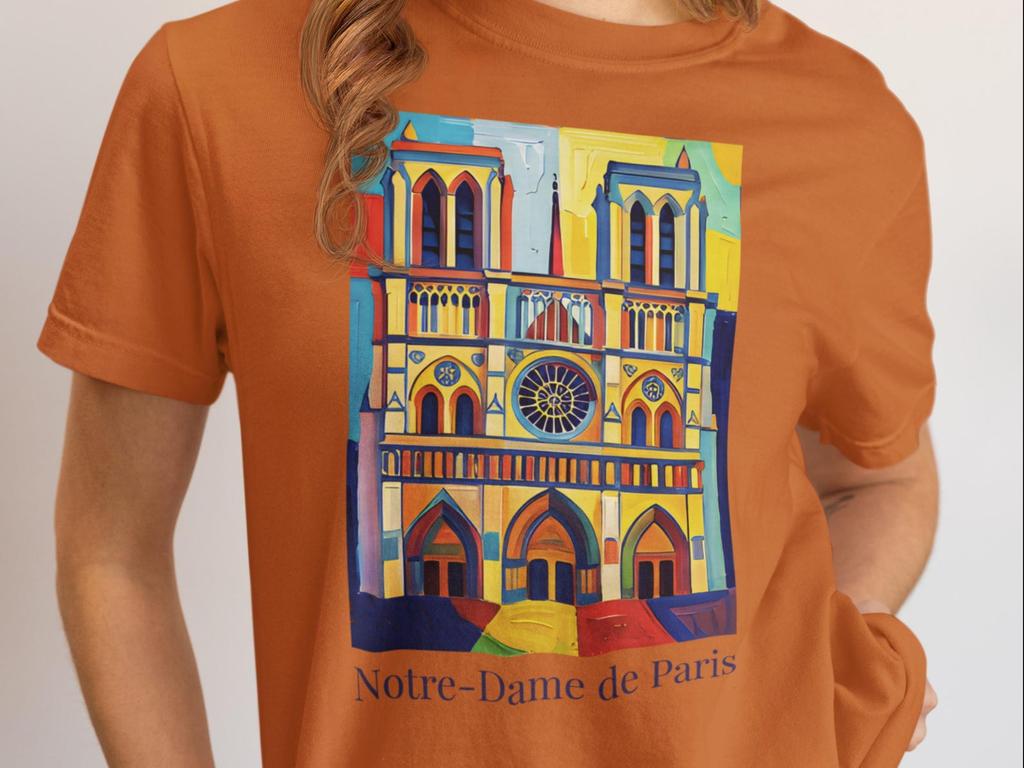 Notre-Dame de Paris Illustration T-Shirt | Colorful Cathedral Art