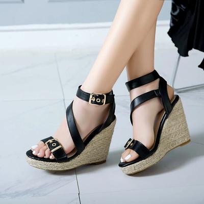 Модные босоножки на танкетке, женские летние туфли, трикотажные туфли на платформе, высокие каблуки, шлепанцы, большие размеры, туфли с перекрестными ремешками для вечеринок, женские, белые