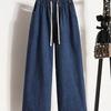 Новые джинсы больших размеров, летние женские, базовые, эластичные, широкие, свободные, повседневные, женские, синие брюки