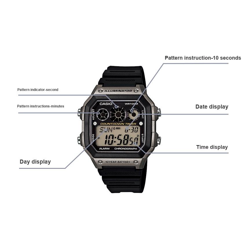 Casio Стандартная серия Классические Ретро Квадратные Десятилетняя Батарея Водонепроницаемые Кварцевый Механизм Ремешок из Смолы Часы Мужские Черные AE-1300WH-8A