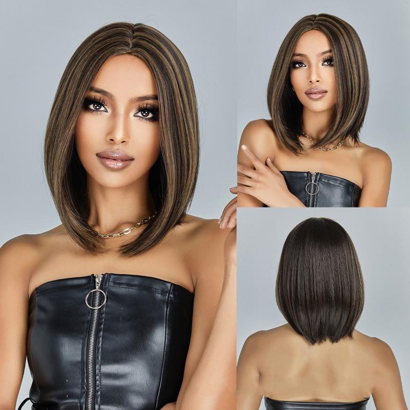Светло-коричневые мелированные парики, короткий боб, синтетический парик для женщин, косплей, натуральные волосы, термостойкие, прямой парик для повседневного использования