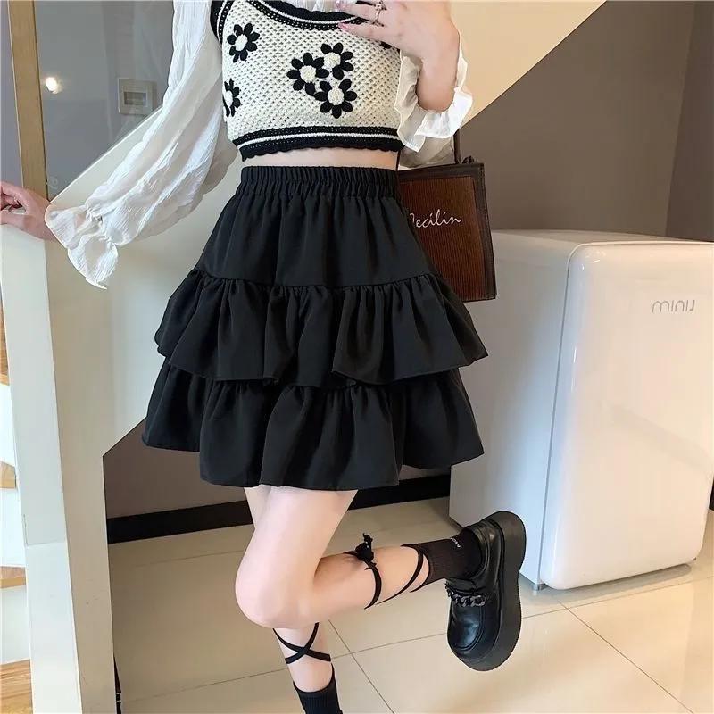 Белая милая плиссированная юбка трапециевидной формы, женские узкие юбки с эластичной резинкой на талии в стиле каваи с оборками, простая повседневная одежда в Корейском стиле 2024