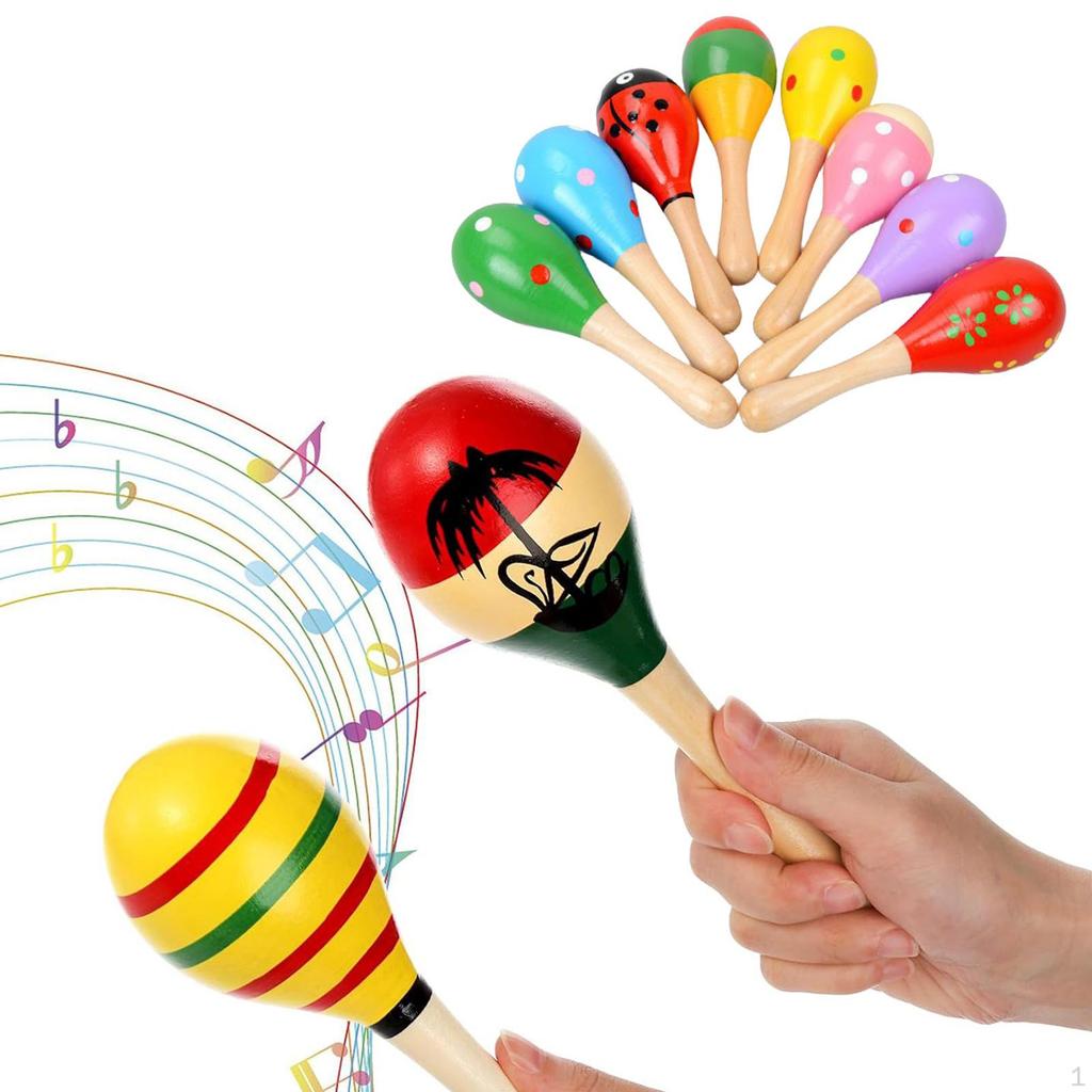 6 Pieces Wooden Maracas Hand Percussion Rattles Children Gifts Learning Toys Musical for Party