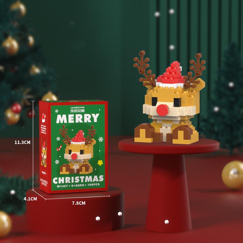 2pcs Santa Claus Figure Assembling Bricks Reindeer Puzzle Christmas Doll Ornament New Year Gift
