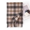 Women's 100% Wool Plaid Scarf - Korean Style, Autumn/Winter 2025, Long Tassel Shawl, Cold-Proof and Warm