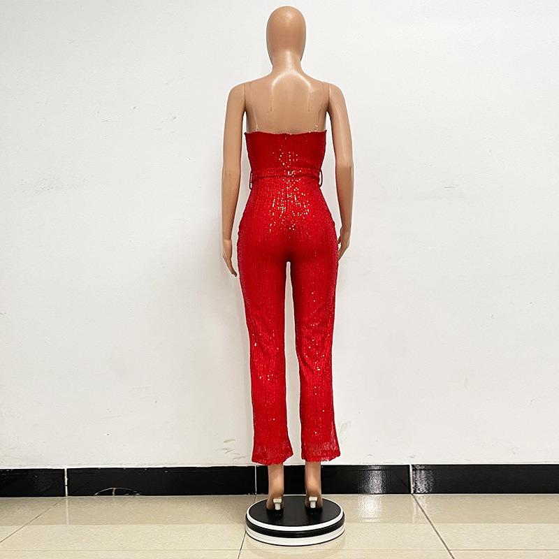 Женский комбинезон без рукавов с поясом из пайеток, однотонный, с открытой грудью и спиной