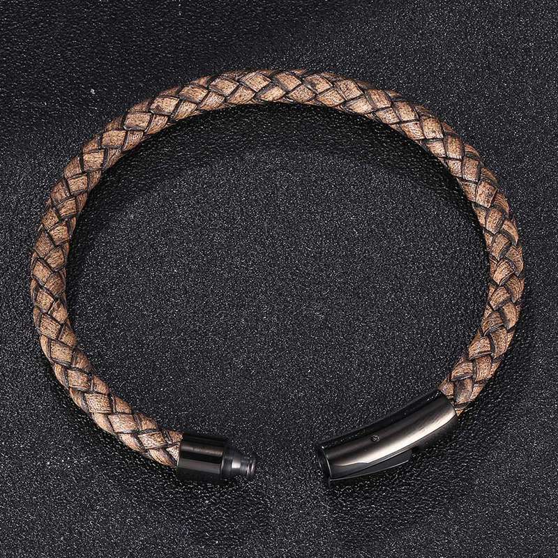 Винтажный мужской подлинный плетеный кожаный браслет из веревки женский браслет из нержавеющей стали с застежками мужской подарок BB0462