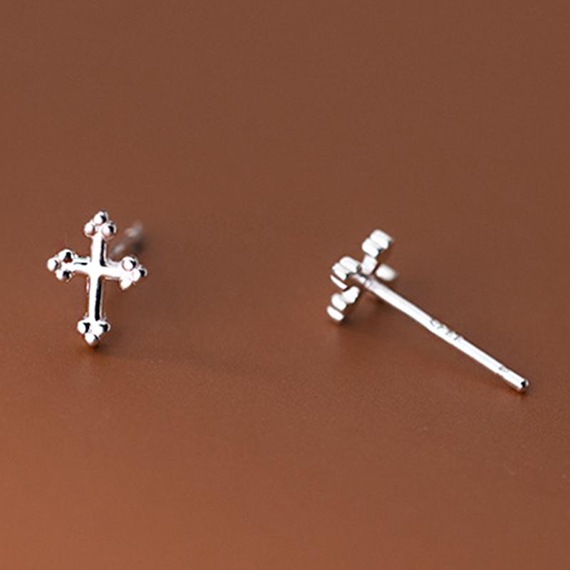 Cute Cross Stud Earrings for Women Girls Teens 925 Silver Geometric Piercing Ear Accessories