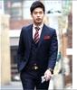 Men's Navy Blue & Black Korean Slim Fit Formal Business Suit Set for Weddings