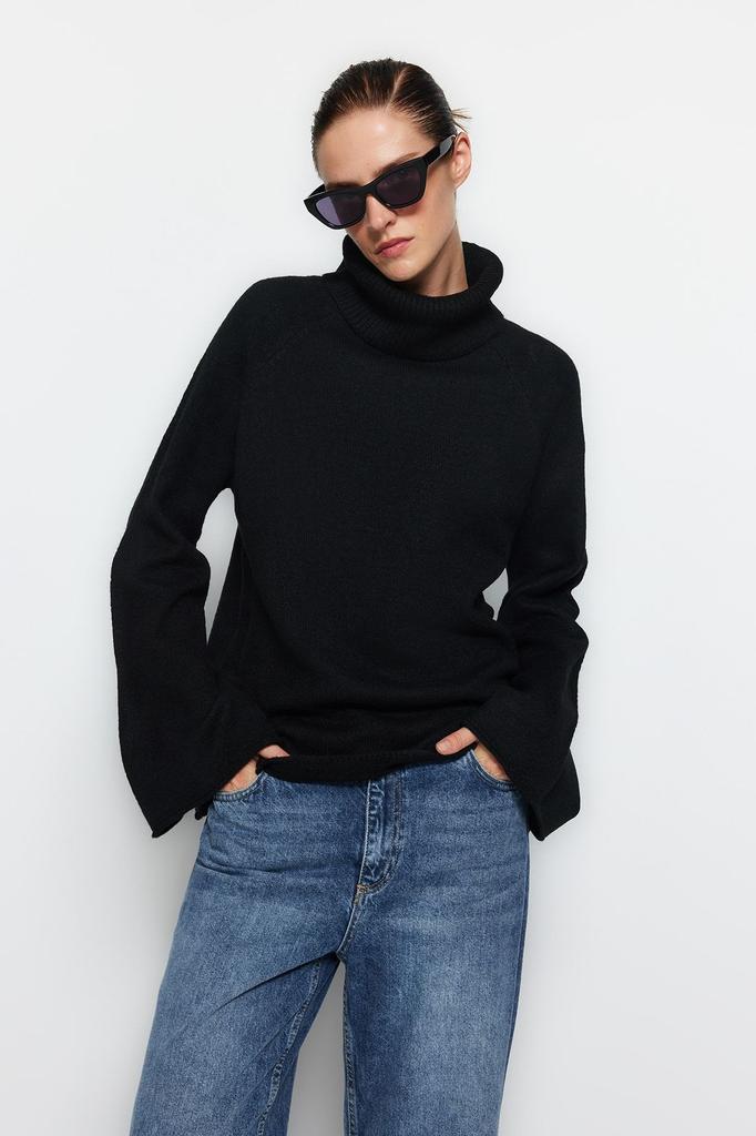 Women's Fashionable Stylish Sweater Mink Soft Textured Turtleneck Wide Fit Knitwear Sweater