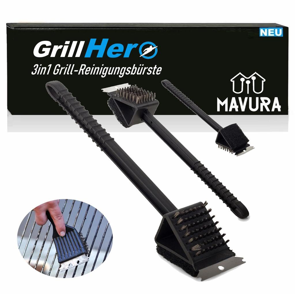 GRILLHERO 3in1 Grill Cleaning Brush Professional Grill Brush Grill Grill Grate Stainless Steel