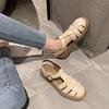 2025 Summer New Roman Sandals Retro Woven Bag Head Thick Heel Thick Sole Retro Flat Roman Sandals Women