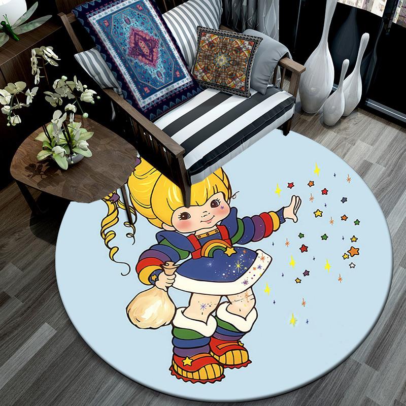 Rainbow Brite2,Round Area Rug,Carpet Rug for Living Room Bedroom Sofa Playroom Decor,Non-slip Floor Mat