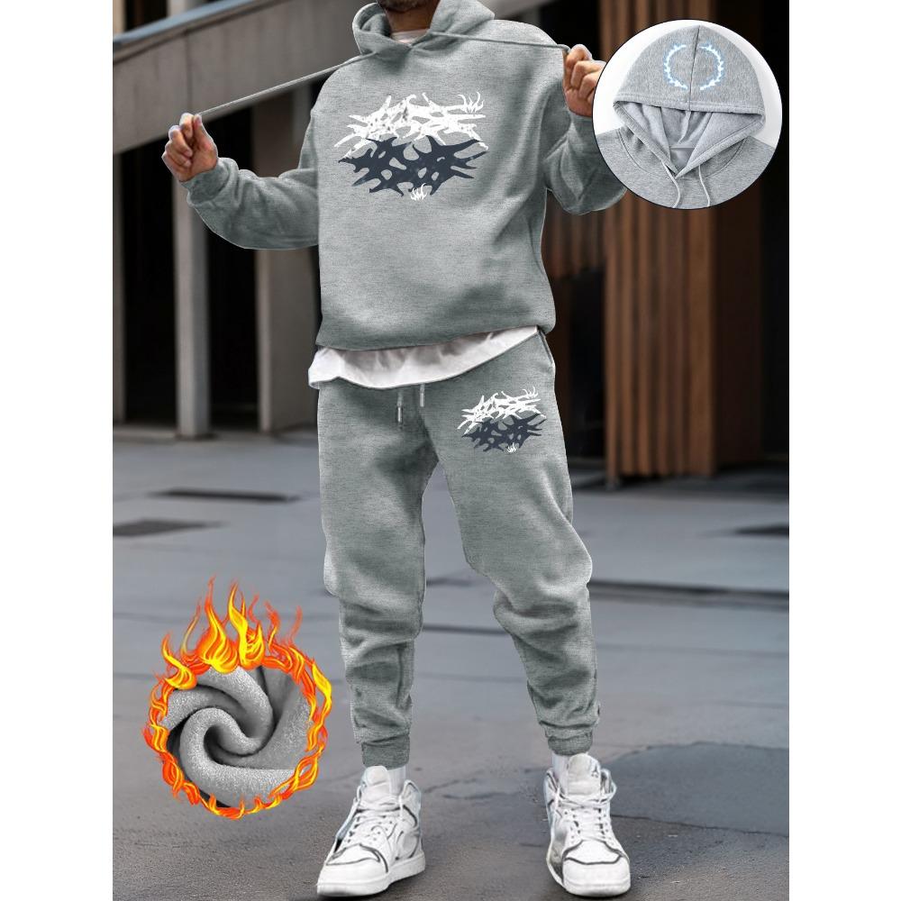Зимняя мода Принтованная толстовка и джоггеры, Удобный спортивный костюм для осени и зимы, Свободный и повседневный