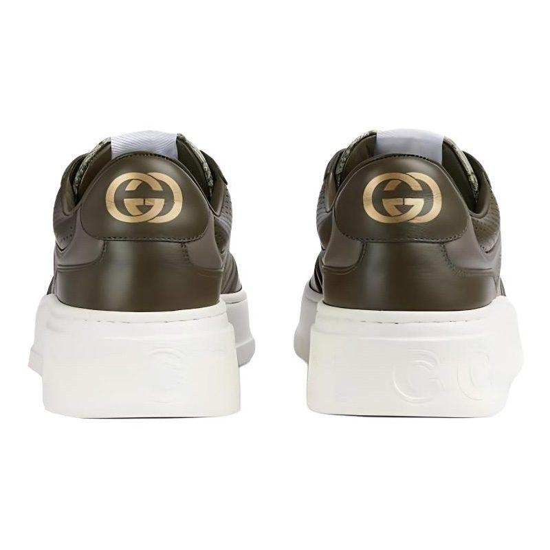 GUCCI Chunky B Leather Low top Skateboard Shoes Men's Beige Green 669582 UPGA0 3350