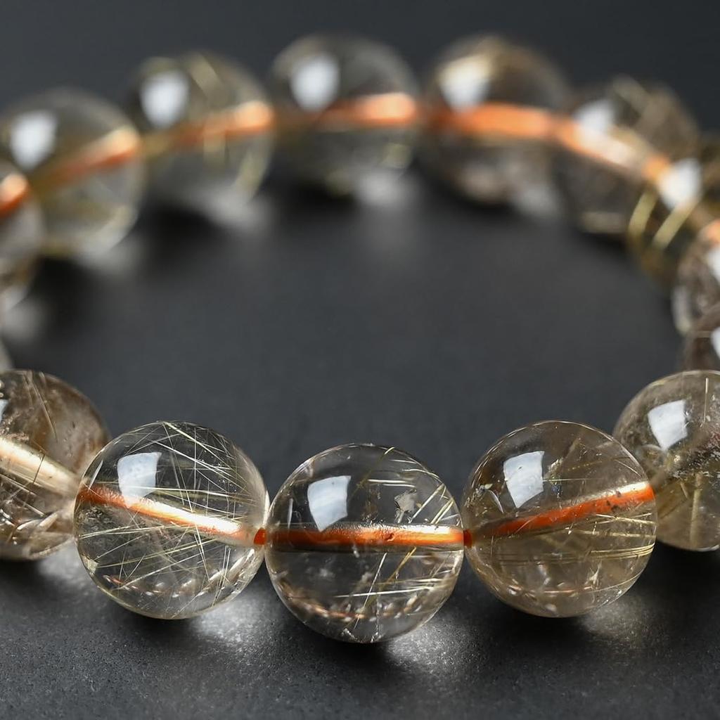 Jewelry Town Shosenkyo Rutilated Quartz 16cm Inner Power Stone for Good and Work [Eigado] Bracelet, 13.5mm Beads, Diameter, Fortune, Money,