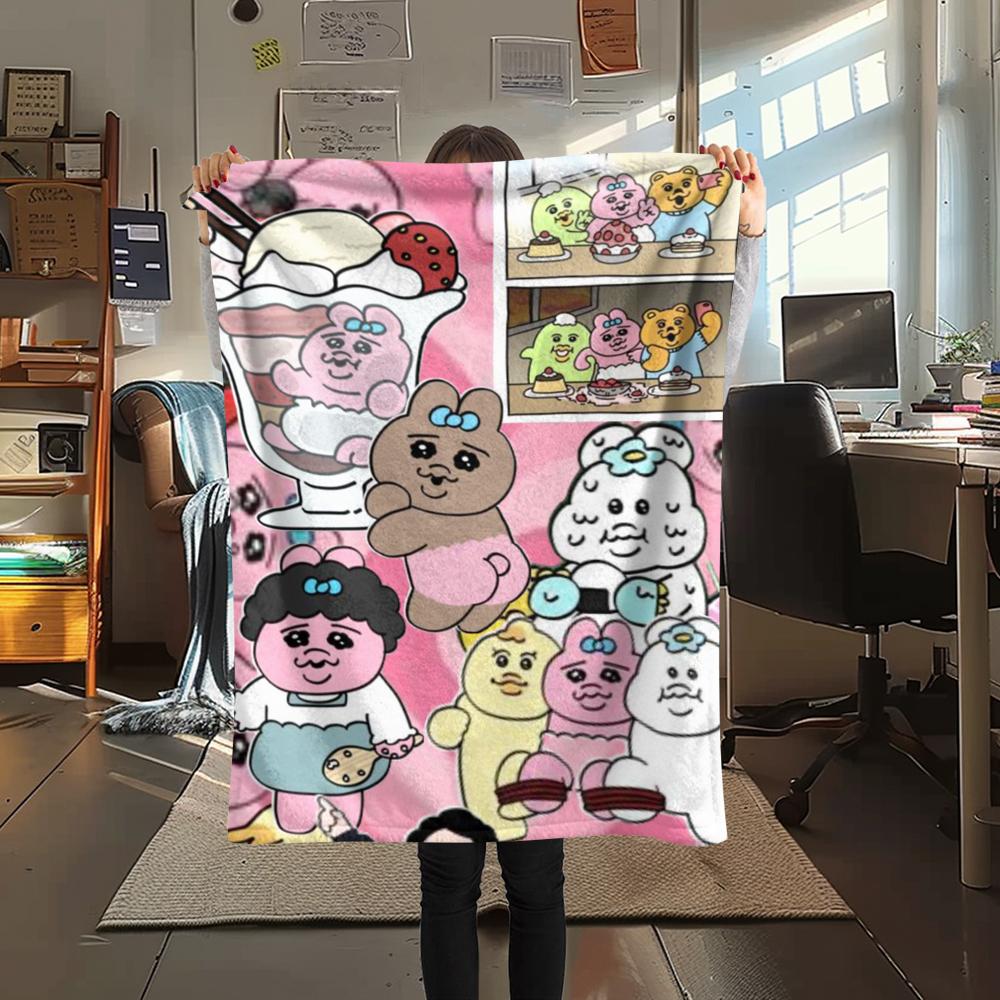 1PC Opanchu Usagi Print Flannel Blanket, High quality Comfortable for All Seasons, Home Decor, Warmth and Comfort, Perfect for Christmas Gifts104