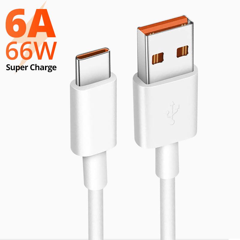 6A Супер быстрый зарядный кабель USB Type C 66 Вт Шнур для зарядки данных для Xiaomi Samsung Huawei OPPO