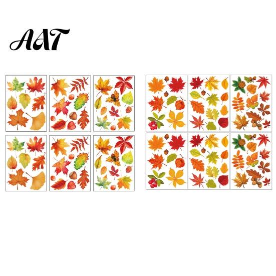 Double Sided Printed Decals 6Pcs Fall Window Clings, Pumpkin Maple Leaf Autumn Thanksgiving Theme Party Supplies Decorative Stickers, Adhesive-Free
