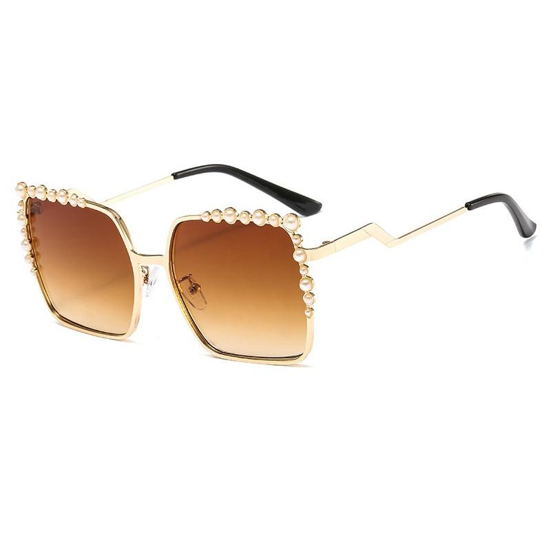 Oversized Square Sun Glasses Ladies New Luxury Pearl Sunglasses Women Brand Designer Fashion Shades Big Square EMA