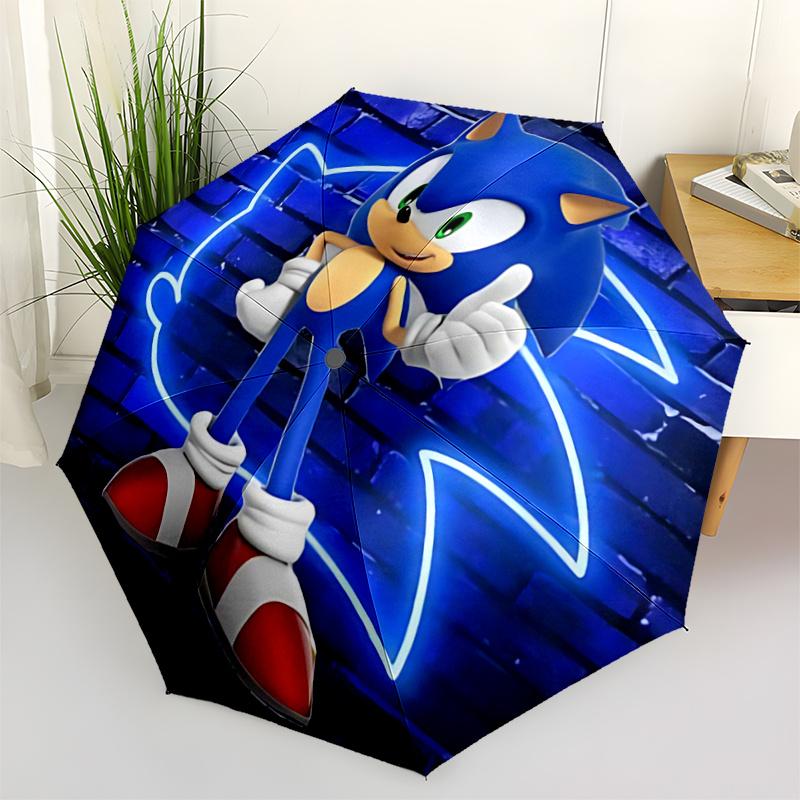 1pc Sonic the Hedgehog Automatic Opening Folding Umbrella - Portable 3-Fold Design, 8-Rib Outdoor Umbrella, Festival Gift for Fans, Travelers, Da