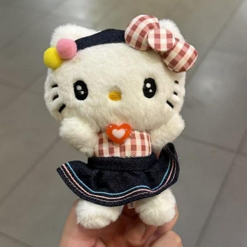Anime Cartoon 12cm Hello Kitty Cowboy Doll Plush Toy Girl Schoolbag Pendant kawaii Gray Leopard Kitty Plush Keyring