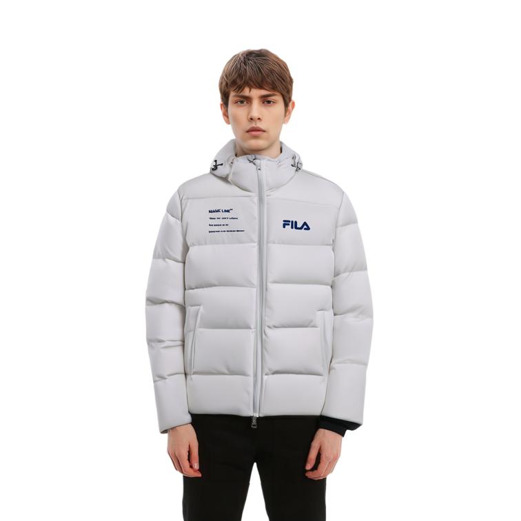 Fila Letter Logo Printed Thick Hooded Down Jacket Men Outerwear Standard-White F11M149901FWT