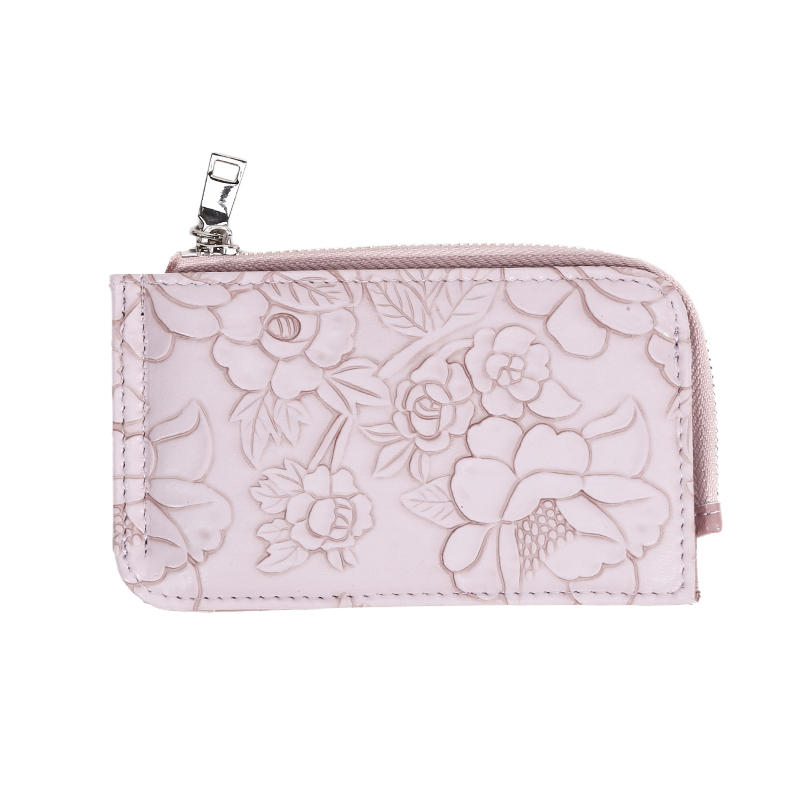 Card Holder Multiple Card Slots Zipper Card Bag Embossed Design Large Capacity Coin Purse Card Bag Wrist Strap Hand-Held Bag With Key Ring