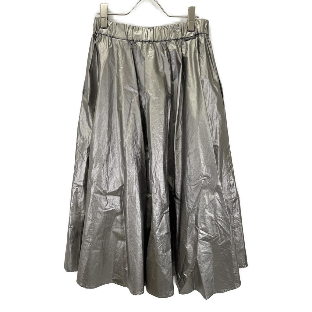 MONCLER 2020 Metallic Silver GONNA Flare Skirt skirt 40 SilverUsed