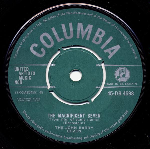 7inch Record JOHN BARRY SEVEN - The Magnificent Seven 45DB4598 Columbia 1961 UK Jazz Used