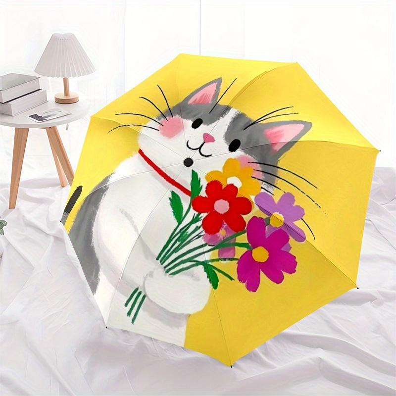 1pc Cat Flower Bouquet Automatic Open/Close Umbrella, Portable Folding umbrella for Everyday Use yy250826072