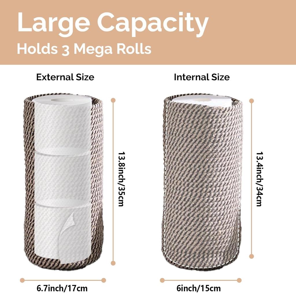 Handmade Cotton Rope Woven Toilet Paper Storage Basket with Lid, Freestanding Holder for 3 Large Rolls, 14.0 x 7.0 in