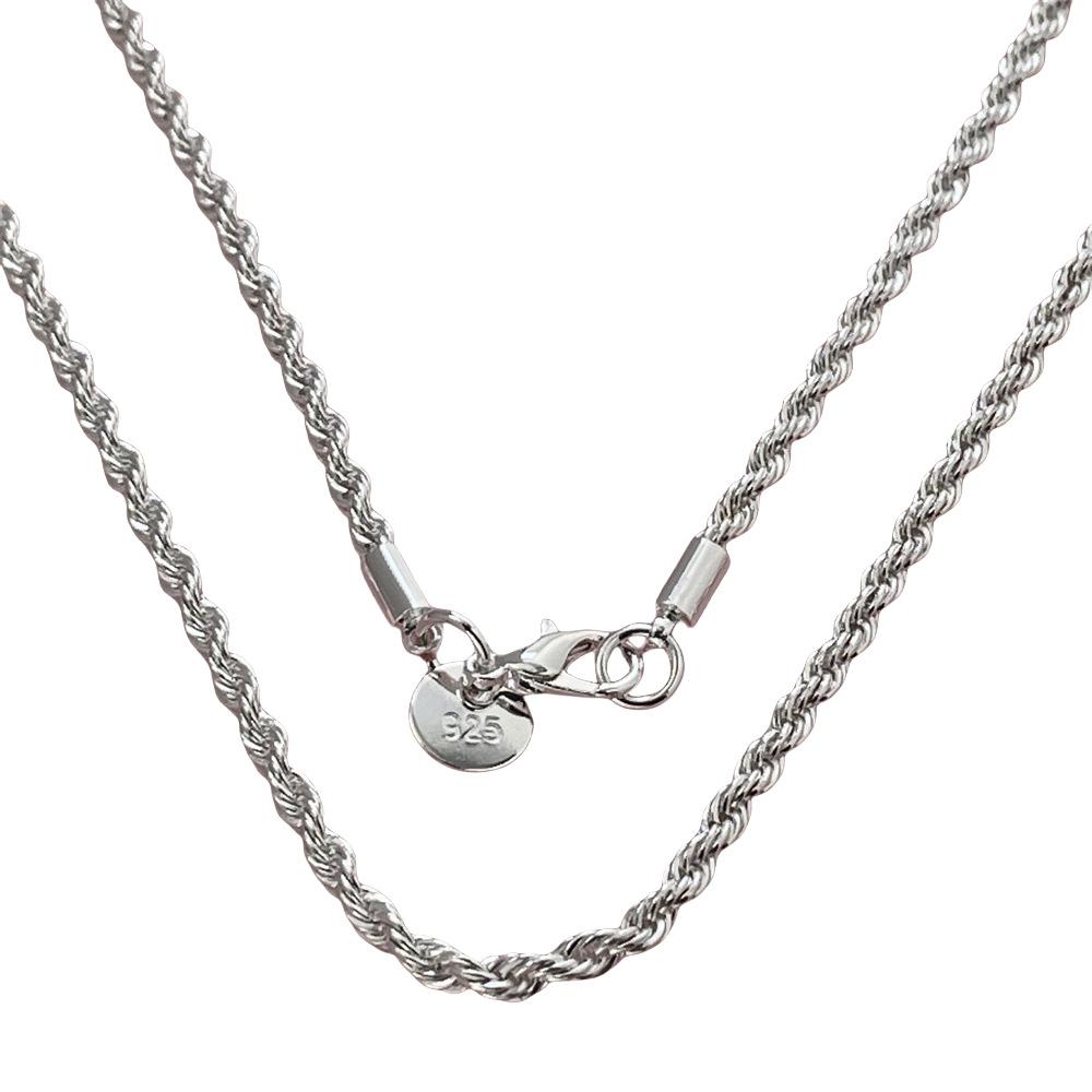 Electroplated 925 Silver 3MM Twisted Rope Twist Necklace European and American 40-75CM
