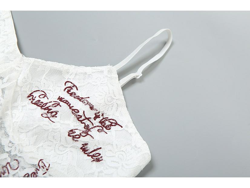 2024 Осень Женский Городской Шик Однотонный Кружевной Боди с Текстовыми Акцентами