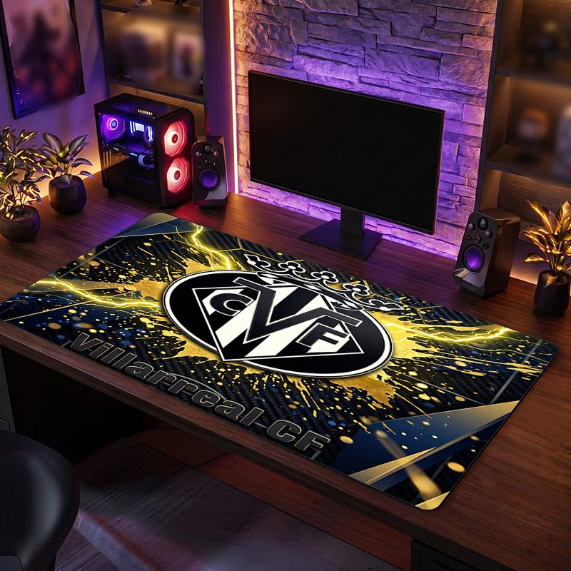 Villarreal FC Theme Pattern Mouse Pad, Soccer Logo Design XXL Gaming Desk Mat Non-Slip Computer Mouse Pad