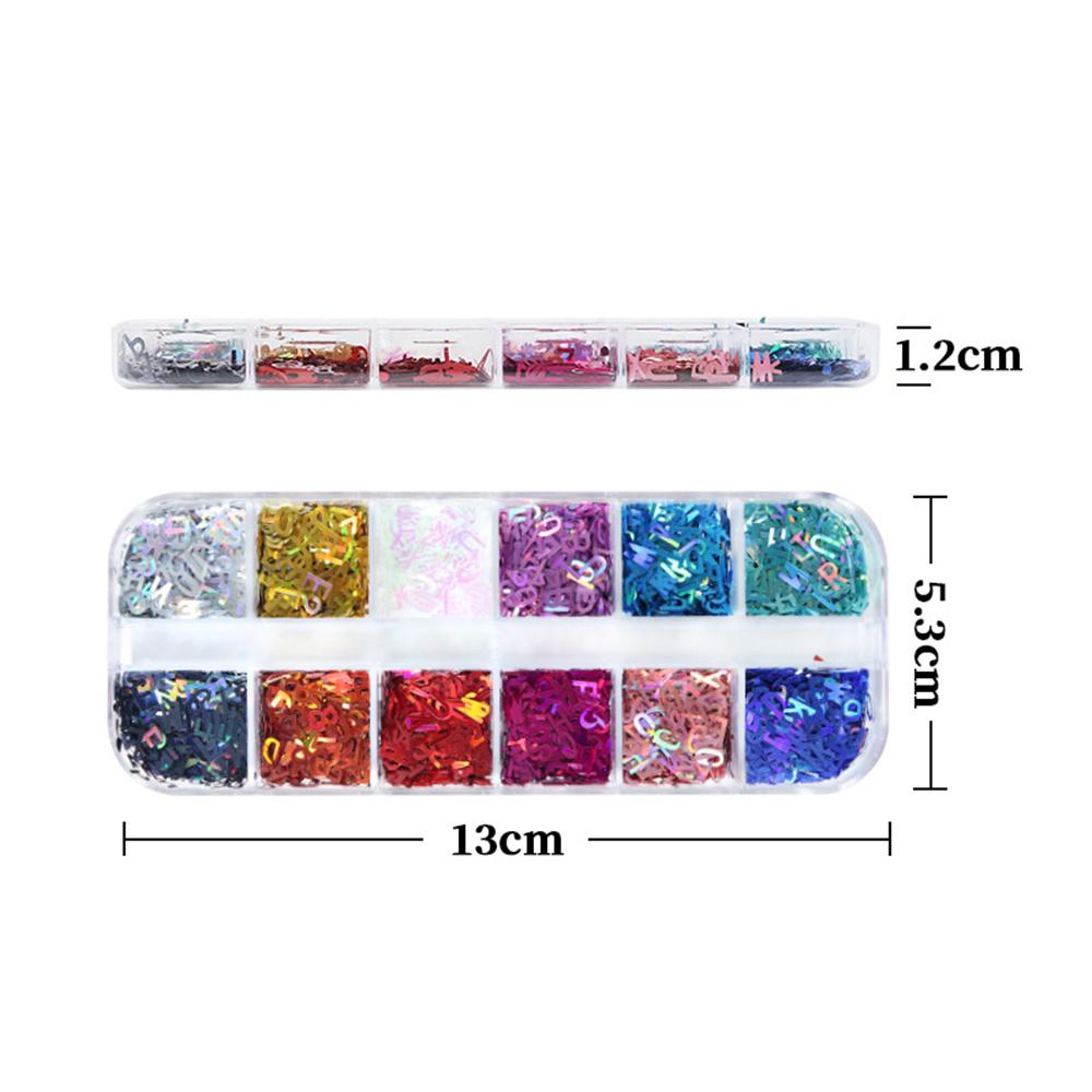 12 Grids/Box Letters Glitter Nail Art Sequins Creative Design Nail Art Glitter Sequins for Finger Decoration Home Nail DIY