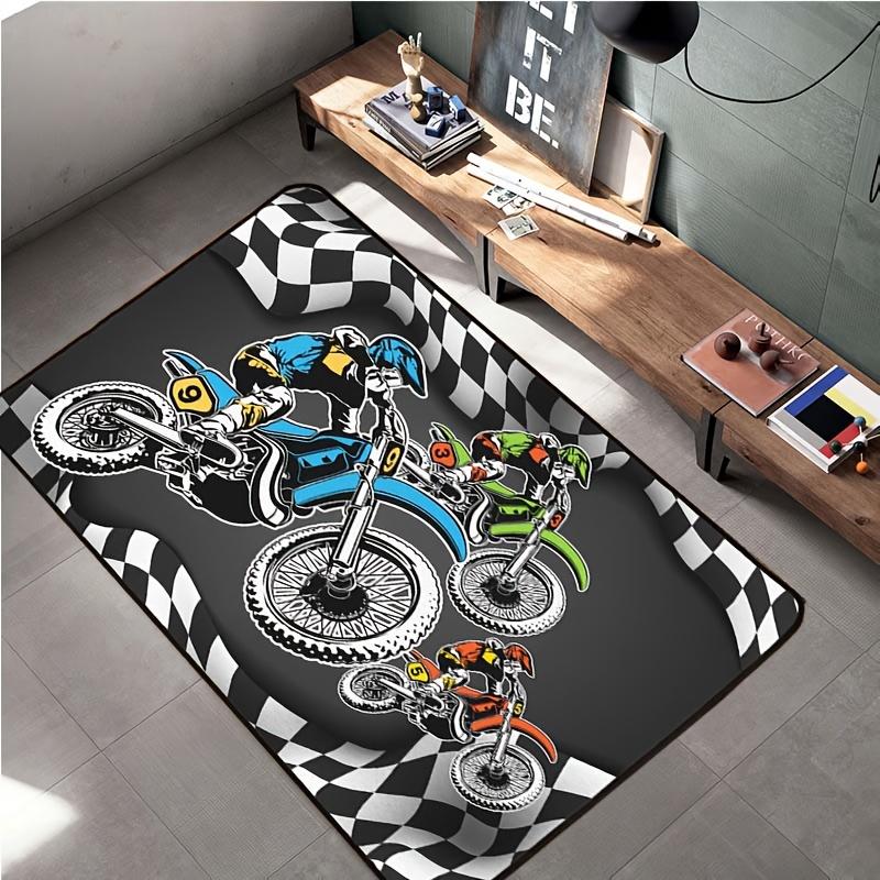 Black White Motocross Off Road Area Rug Thick Non Slip Extreme Sports Bedroom Floor Carpet Decorative Living Room Mat 1PC